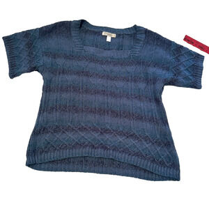 Dressbarn Blue Cable Knit Sweater Short Sleeve Blue Ombre sz M square neck